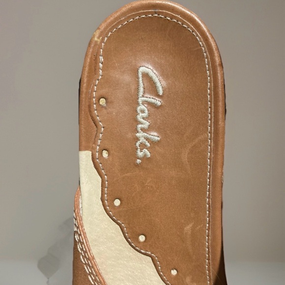 Clarks Artisan Collection Tan Leather Slip-On Wedge Sandals Size 8 - Picture 3 of 6